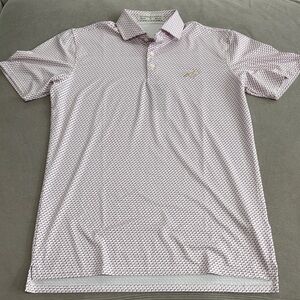 Classic Men's Polo Shirt - Subtle Pattern in White and Pink/Red - Pelican